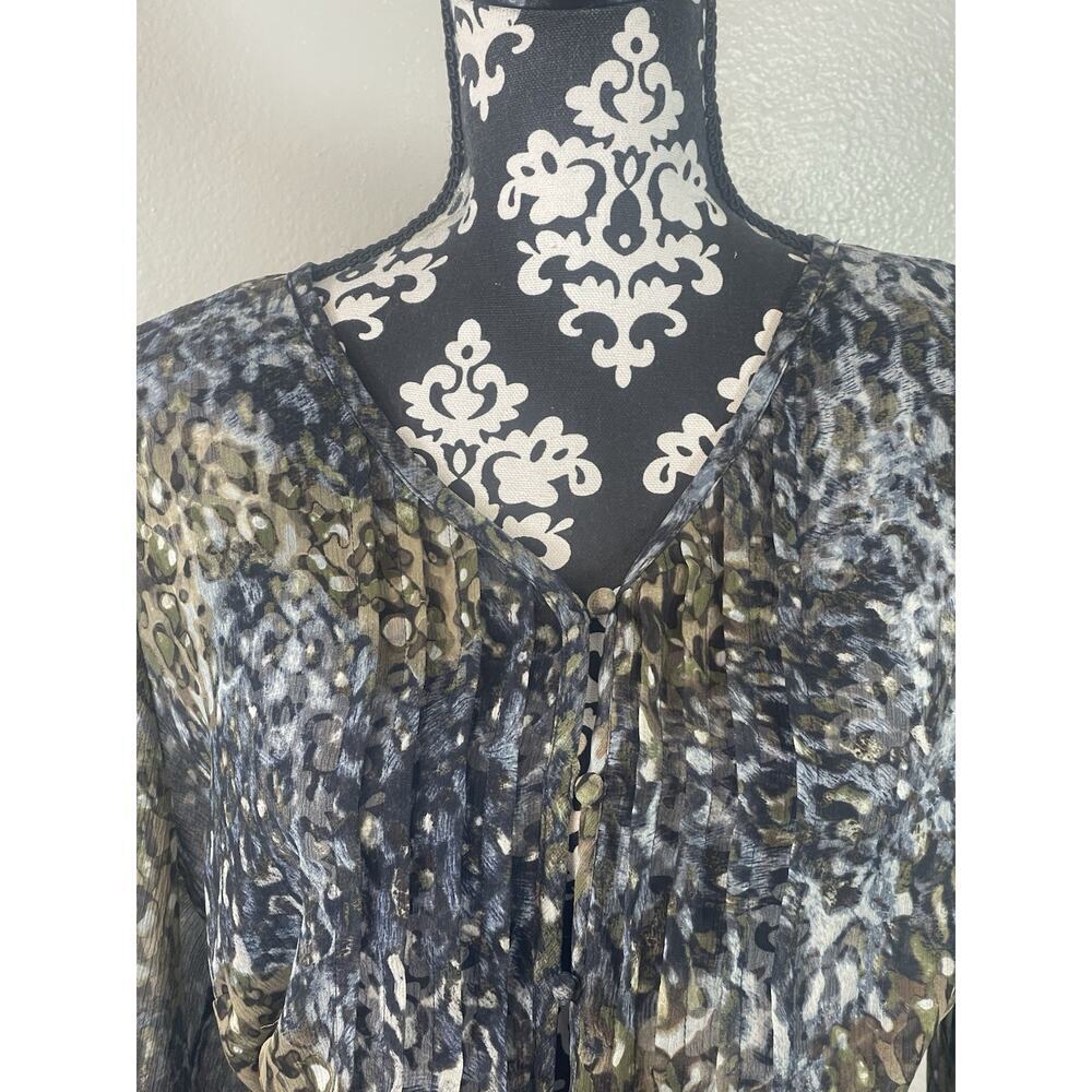 Plus Liz Claiborne vintage Boho blouse animal print brown black multi size 2X - Picture 3 of 8